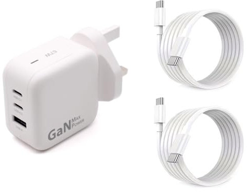 USB-C Compatible with Samsung Galaxy Book Flex 2 5G Laptop Tablet Power Delivery Adapter 65W / 67W Charger Pd QC3.0 UK Wall Plug - 2 x USB-C to USB C Cable