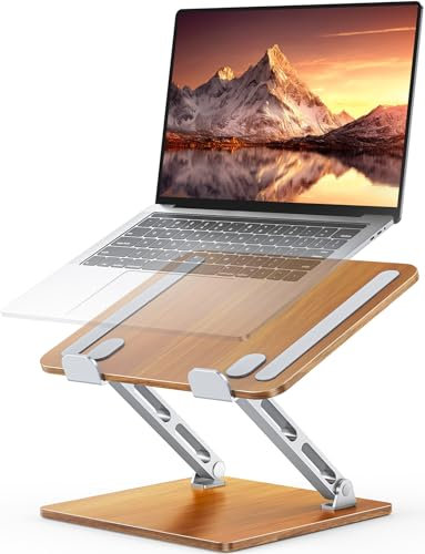 CIRYCASE Support Ordinateur Portable, Laptop Stand Réglable en Aluminium & Bois, Rehausseur PC Portable Bureau Ergonomique à Double Barre, Compatible avec MacBook, HP et Autres Laptops 10 à 16 Pouces