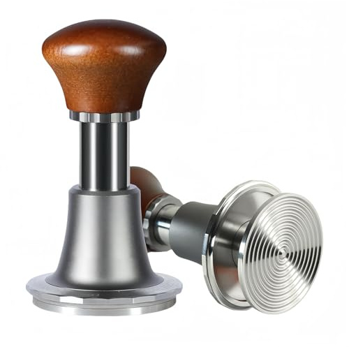 Pevfeciy Grau,58mm, Tamper 58mm, Espresso Tamper mit Wooden Handle, 30lbs Druckregulierend Calibrated Espresso Tamper, Federbelastet Anpressdruck Kaffee Tamper