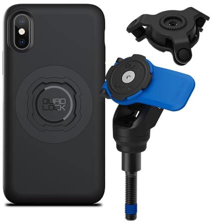 Quad Lock Handlebar Clamp Motorcycle Phone Mount with Vibration Dampener and MAG Phone Case for iPhone X/XS