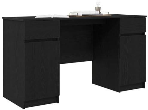 vidaXL Desk Black oak Engineered wood 140 x 49 x 76 cm | Plenty of space for keeping things organised, Sleek black finish matches any decor easily, Great for studying, writing,