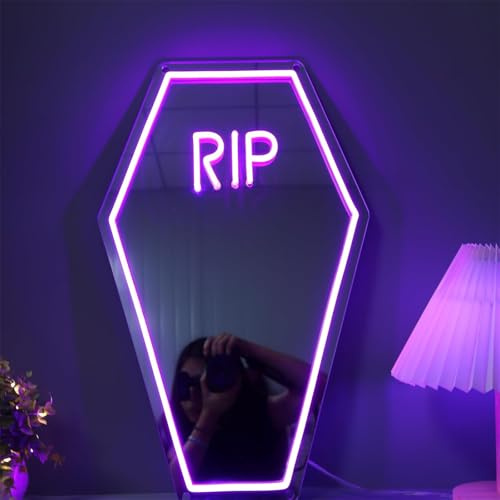 Custom Sarg Neon Spiegelschild, Gothic Room Decor, Sarg Spiegel Schild, Party Sarg Dekor, Gothic Liebhaber Geschenk, Halloween Dekoration - Lila