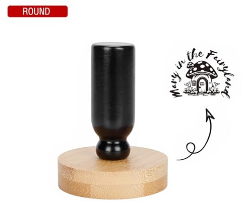 Personalisierter Holz-Logo-Stempel Benutzerdefinierter Gummistempel mit Buchenholzgriff für Branding, Kraftbeutel, Umschläge & Verpackungen - Laden Sie Ihr Design hoch (rund)