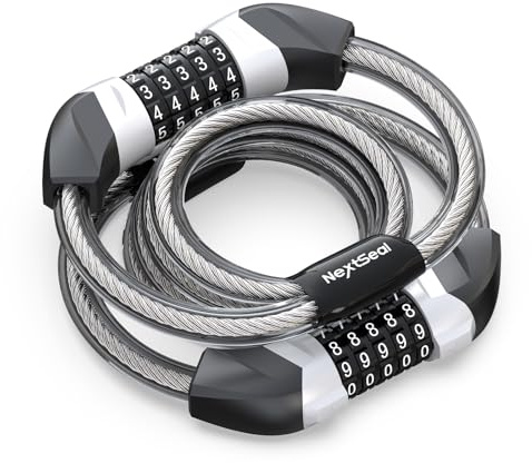 NextSeal E Scooter Schloss – Doppeltes Zahlenschloss mit 5-stelligem Code | 12 mm starkes Kabel, 105cm—Ideal für E-Scooter, Fahrrad & Roller—Anti-Diebstahl Fahrradschloss Zahlenschloss–PVC-Schutz