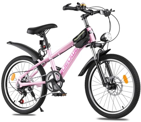 LNRLZYLS Kids Bike for Boys & Girls Ages 7–12, 20/24 Inch Mountain Bicycle with 7-Speed Gear, Dual Disc Brakes, Suspension Fork, LED Headlight – Youth Bike for Outdoor Riding