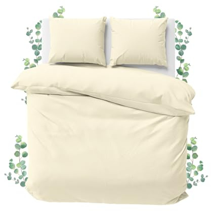 JACOBSON Bettwäsche 100% Baumwolle (200x220cm, Natur, 3-teilig) | Set: 1 Bettbezug + 2 Kissenbezüge 80 x 80 cm