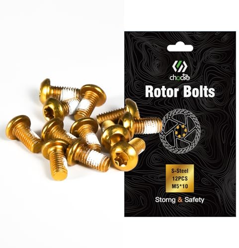 CNCLOL Viti per Disco Freno per Bicicletta M5x10mm, 12 Pezzi, Perfettamente Adatto per MTB, Mountain Bike, Bici da Corsa, BMX, E-Bike (Rosso/Blu/Nero/Verde/Arancione/Oro)