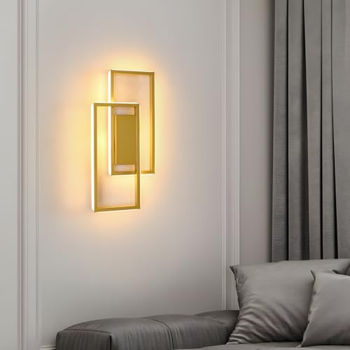 Goeco Wandleuchte LED Innen Gold, 28W 3150LM 3000K Quadratische, 40CM | Moderne Wandlampe im Quadrat-Design, Warmweiß Wandbeleuchtung Aluminium für Wohnzimmer, Flur, Korridor und Schlafzimmer