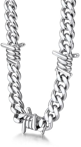 Bestyle Collana da uomo in filo spinato catena a maglia barbazzale spine in acciaio inox Hip-Hop Punk gotico gioielli cubani catena di estensione da uomo