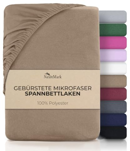 NatureMark Mikrofaser Spannbettlaken – weich, atmungsaktiv und pflegeleicht – hautfreundlich, schnelltrocknend und formstabil - 180x200 cm, Sand/Beige