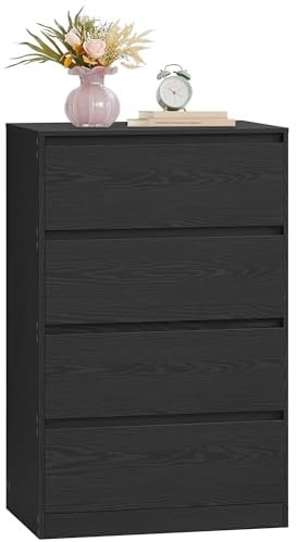 VASAGLE Kommode mit 4 Schubladen, Kommodenschrank, Schubladenschrank, Wäschekommode, für Schlafzimmer, 60,2 x 40,4 x 97,4 cm, Modern Kailyn Kollektion, Ebenholzschwarz LTS614BE05