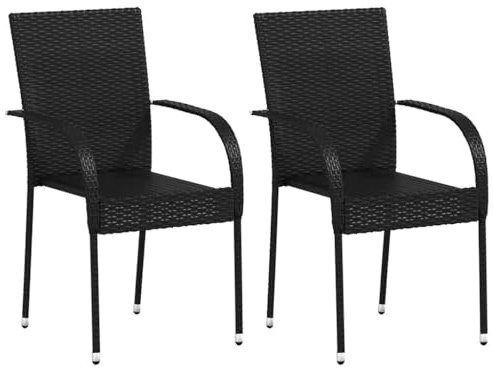 IBUQDDV Stapelbare Gartenstühle 2 Stück Schwarz Poly Rattan Stapelstühle für Terrasse und Balkon mit Stahlrahmen - Wetterfest und platzsparend