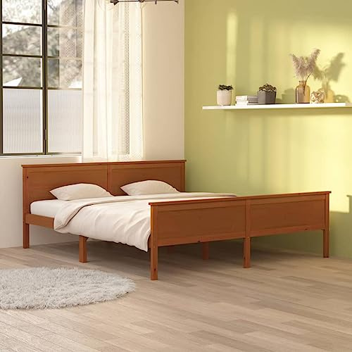 JHQHSM Letto in legno massello, miele, legno di pino, 180 x 200 cm, struttura letto matrimoniale con doghe robuste per un sonno riposante
