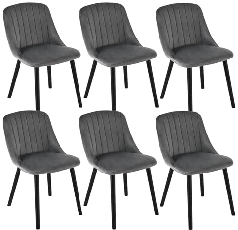 Goeurvant Esszimmerstuhl Schwarz Holzbeine 6er Set Polsterstuhl Stühle Esszimmer Küchenstuhl Wohnzimmerstuhl aus Samt für Esszimmer Küche Büro,Dunkelgrau