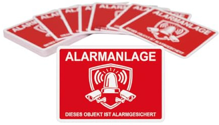 Alarmanlage 10 STK. Aufkleber Sicherheits‑Sticker Haus Wohnung Auto Warnhinweis wetterfest Selbstklebender Alarm Sticker zur Abschreckung Hinweis (Rot, A8 Version 2)