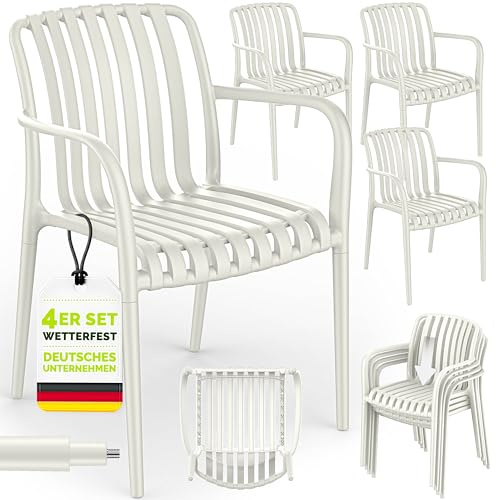 tillvex® Gartenstühle 4er Set Stapelbar Wetterfest mit Armlehne bis 120kg | Outdoor Stühle UV-beständig | Gartenstühle Balkonstuhl Outdoor Kunststoff | Terrassenstuhl Gartenmöbel Balkon Garten Terrasse