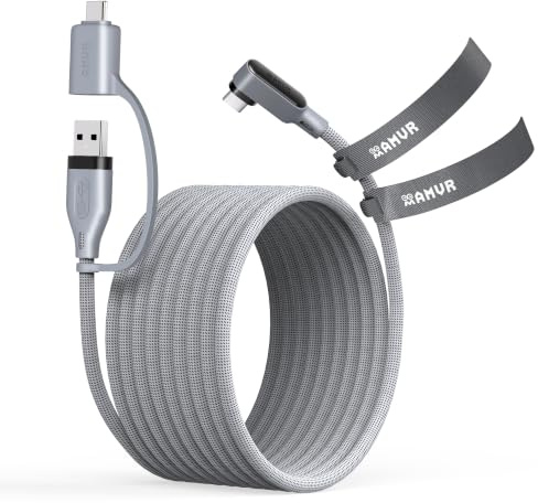 AMVR Cable de enlace de 16 pies para PCVR compatible con accesorios Meta Quest 3/3S/2/Pico 4, cable trenzado de nailon con adaptador USB 3.0 A a C para SteamVR/PCVR, alta velocidad máxima de 5 Gbps