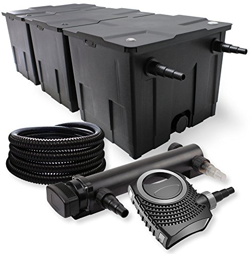 SunSun Komplettset: CBF-350C Teichfilter bis 90000 L Teichfilteranlage als Durchlauffilter, NEO10000 SuperECO Teichpumpe 10000l/h 80W, CUV-336 Teichklärer UVC Klärer mit 36W, 25m Teichschlauch 25 mm