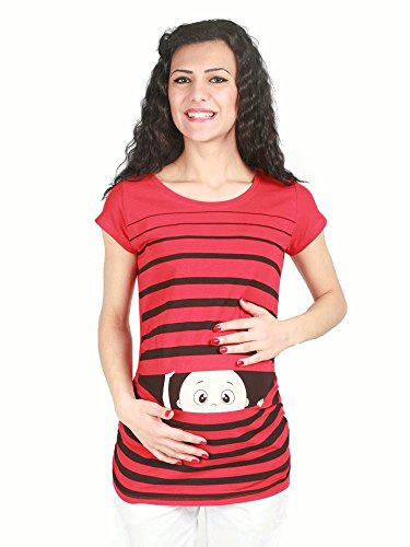 M.M.C. Umstandsshirt Kurzarm Damen mit Guck-Guck-Motiv – Umstandsmode T-Shirt für die Schwangerschaft, mitwachsende Raffung, 95% Baumwolle, S bis XL