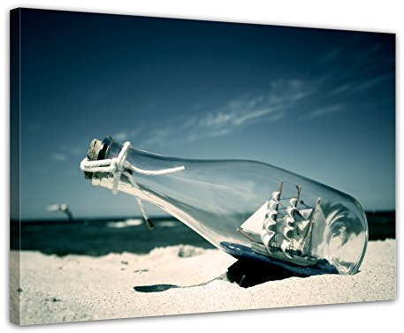 Bilderdepot24 Bild auf Leinwand | Buddelschiff - Schiff in der Flasche in 50x40 cm als Wandbild | Wand-deko Dekoration Wohnung modern Bilder | 200165