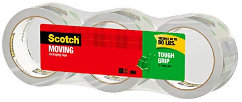 Scotch Tough Grip Moving Packaging Tape, 1.88 in. x 43.7 yd., 3 Roll/sPack