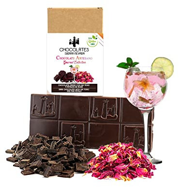 Chocolate negro artesano con Gin Tonic y pétalos de rosa