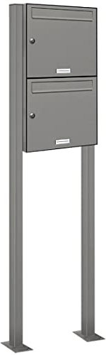 AL Briefkastensysteme 2er Standbriefkasten in Aluminiumgrau RAL 9007 als 2 Fach Briefkastenanlage DIN A4 in Postkasten Doppel-Briefkasten Design modern