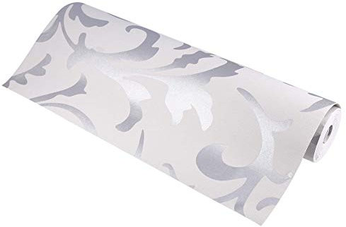 EBTOOLS Non-Woven Wallpaper, 3D Waterproof Leaf Pattern Roll Wallpaper Embossed Wallpaper Roll Fleece Wall Paper for Living Room Bedroom TV Background, 393.7 x 20.8 Inch(Silver)