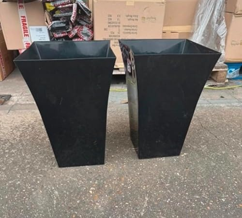 MD MUZ 2 x Large Black Milano Tall Planter Square Plastic Garden Flower Plant Pot Gloss Finish - for Indoor and Ourdoor