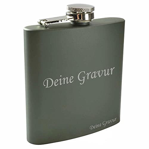 Edelstahl Flachmann mit Gravur in grün personalisiert mit Namen oder Datum | Geschenke für Männer | Gravierte Schnapsflasche