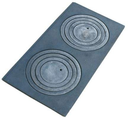 QLS Placa de Hierro Fundido con 2 Fuegos 68 x 32 cm | Placa robusta con aros para integrar en cocinas y hornos compatibles. Contenido: 1 unidad
