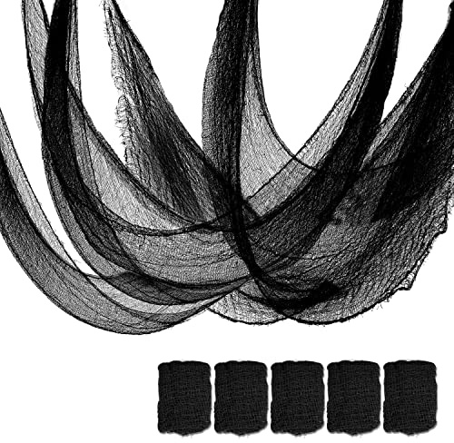 Qtisky Set of 5 Halloween Creepy Gauze Cloth Decoration, Indoor Outdoor Black Scary Halloween Gauze Tapestry Decor, Spooky Decorations for Home Wall Yard Haunted House Party Supplies, 72 x 30 inch