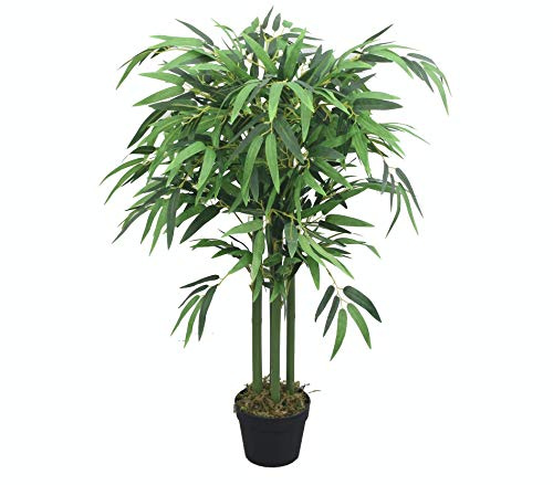 Tradala 3’ Lush Artificial Tree Bamboo 90cm / 3ft Tall with Real Wood Trunk - For Home Living Room Indoors