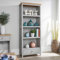 Home Source Tall Bookcase Display Unit, 4 Bookshelves, 1 Storage Drawer, Oak Effect, Grey