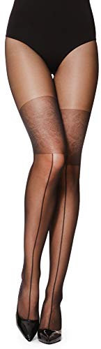 Merry Style Damen Strumpfhose mit Overknee Muster Strapsstrümpfe Fake 20 DEN GI1106 (Schwarz-1106, S)