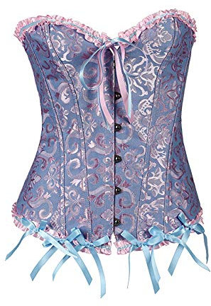 OMZIN Damen Corsage Korsetts Frauen Bridal Wäsche ohne Knochen Fasching Steampunk Corselet Blau XXS