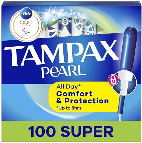 Tampax Pearl Tampons for Women, with LeakGuard Braid, Super Absorbency, Unscented, 100 Count (2 Packs of 50)