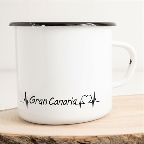 Huuraa Emaille Tasse Gran Canaria Geschenk Kaffeebecher Vintage 300ml Gran Canaria Geschenkidee