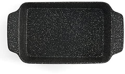 Non Stick ILAG 38cm Coating Black Silver Speckle Ceramic Roaster, Casserole Dishes, Lasagne Dish, Oven Dish, Ceramic Baking Dish, Ceramic Pie dish (38 x 21.5 x 7.5cm, Rectangular)