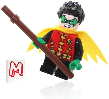 LEGO Super Heroes DC Batman Minifigur - Robin (grüne Maske und gelber Umhang) mit Stab und Minifigurlandfliese 76122