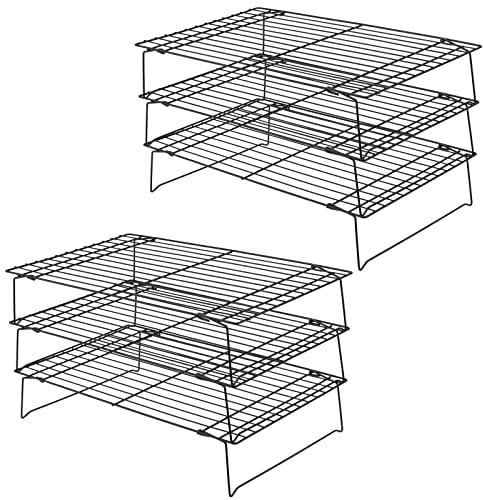 HAKZEON 2 Set 3-Tier Black Cooling Rack, Baking Cooling Racks, Stackable Baking Wire Racks Non-Stick Grilling Cooling Tray Foldable Drying Cooler Stand for Biscuits, Cakes, 40 x 25 x 22cm