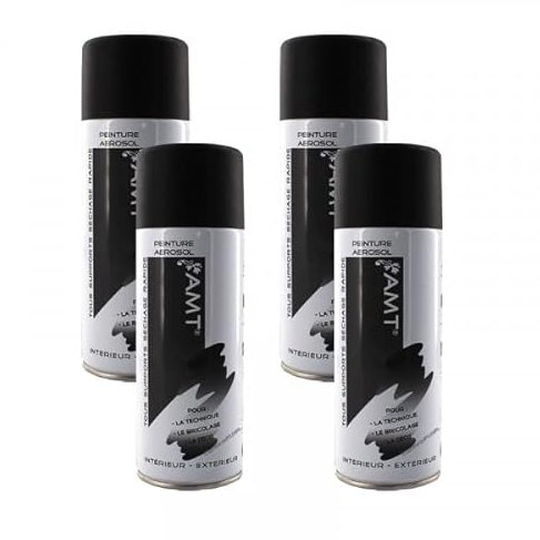 Lot de 4 bombes de peinture noir mat 330ml - Amt