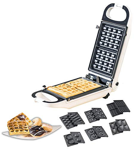 Rosenstein & Söhne Donutmaker: 6in1-Snack-Maker, auswechselbare Formen, Versandrückläufer (Waffeleisen Formen, Doppel-Waffeleisen, Eis)