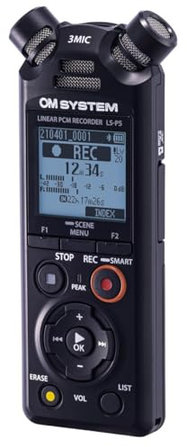 OM System LS-P5 PCM Recorder mit tresmic 3-Mikrofon, Bluetooth, Composite-USB-Mikrofonmodus, hochauflösender Sound, Low-Cut Filter, 16 GB integrierter Speicher