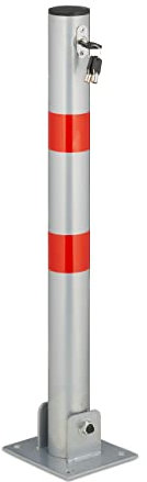 Relaxdays Dissuasore di Parcheggio, Paletto Abbassabile, Acciaio, con Strisce Riflettenti, HLP 65x15x13 cm, Rosso Grigio