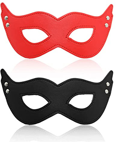 Cosysparks Maskerade Maske, PU Leder Maske Mit Elastischem Seil Augenmaske Aus Venezianische Masken Halloween Halbmaske Cosplay Karnevalsmasken füR Mann, Frau, Paar (Schwarz + Rot)