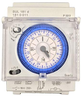 Wresetly Interruptor de temporizador mecánico analógico, 110 V-220 V, 24 horas, programable diario, 15 minutos, relé de interruptor de tiempo SUL181D