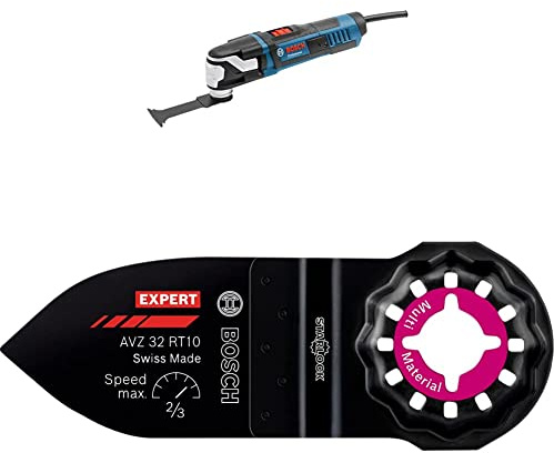 Bosch Professional Multi-Cutter GOP 40-30 (inkl. 1x StarlockPlus BIM Tauchsägeblatt, im Karton) + 1x Schleiffinger Expert AVZ 32 RT10 (für Hartholz, Weichholz, Breite 32 mm, Zubehör)