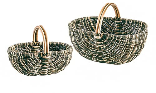 Kobolo Rattankorb Einkaufskorb geflochten Set - Zwei Größen - Braun - Rattan