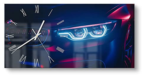 DEQORI Glasuhr | vertikal 60x30 cm | Motiv BWM Frontal Nahaufnahme | große XXL Design Uhr aus Glas | leise Wanduhr für Wohnzimmer & Küche | Moderne Hingucker Uhr für die Wand